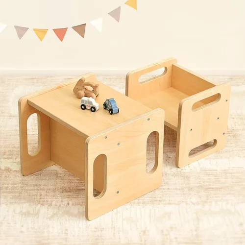 Miniatura 9 de OOOK Juego de Mesa y Silla de Destete Montessori, Juego de Mesa y Silla de Actividades para Niños con Valla para Leer, Jugar, Hora de Merienda