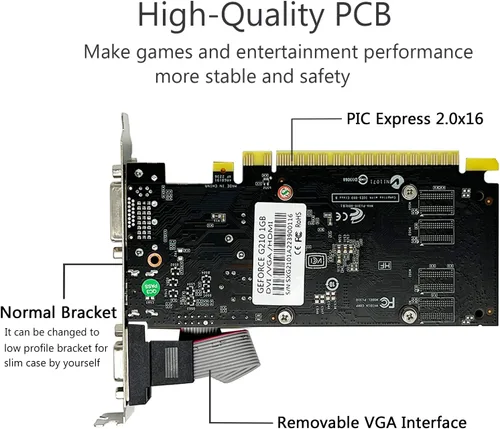Miniatura 3 de QTHREE GT 210 Tarjeta gráfica, 1024 MB, DDR3, 64 Bits, HDMI, DVI, VGA, Frecuencia de núcleo de 589 MHz, Tarjeta de video de escritorio para PC, PCI