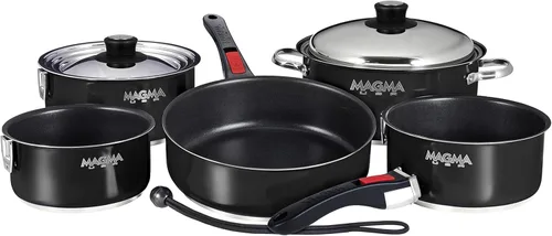 Miniatura 9 de Magma Juego de utensilios de cocina gourmet de acero inoxidable de 10 piezas con cerámica antiadherente, compatible con inducción, apto para horno