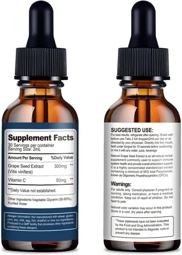 Miniatura 9 de Extracto de semilla de uva natural, suplemento líquido de extracto de semilla de uva de 300 mg – Tintura de semilla de Vitis Vinifera de máxima