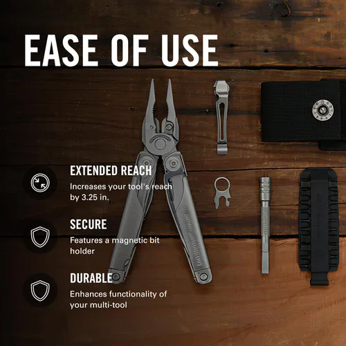 Miniatura 4 de LEATHERMAN, accesorio adicional para herramientas múltiples, extensor de desarmador de brocas, plateado
