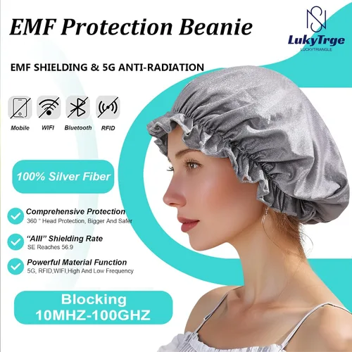 Miniatura 2 de Sombrero Faraday, gorro de protección EMF, gorro de tela plateada para dormir, bloquea el 99% de WiFi, Bluetooth, torres celulares, blindaje 5G