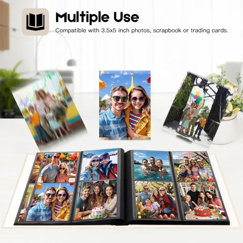 Miniatura 2 de Álbum de fotos de 3.5 x 5, álbum de fotos de 3.5 x 5 con capacidad para 256 fotos, cubierta de lino con ventana frontal, álbumes de fotos de 3 x 5