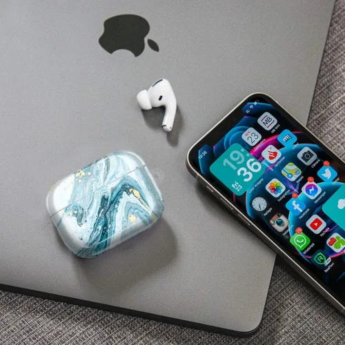 Miniatura 7 de Compatible con AirPods Pro 2019 / Airpods Pro de 2ª generación, diseño de mármol dorado brillante con purpurina, lindo protector completo de Azul