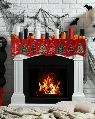 Miniatura 6 de Bufanda de Navidad para chimenea, diseño de árbol de Navidad, mantel de Navidad, mantel superior, bufandas con copos de nieve, cubierta de mantel