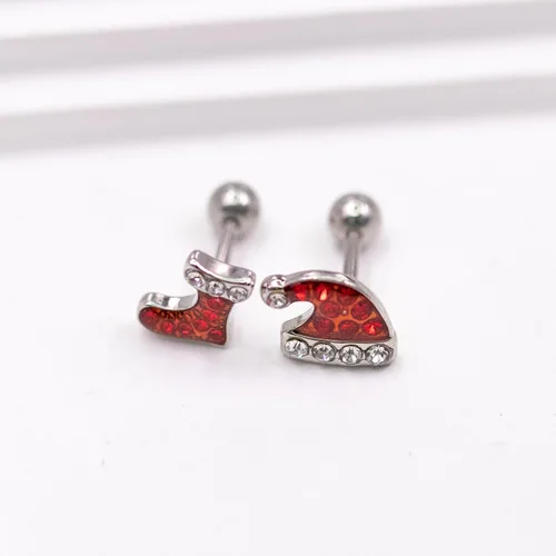 Miniatura 4 de VERAMI 4 aretes de cartílago de 16G 316L de acero inoxidable para árbol de Navidad, corona, sombrero de Navidad, botas, hélix, tragus, concha