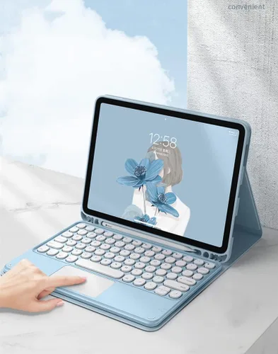 Miniatura 7 de Funda de teclado para iPad 10.2 para 9/iPad 8/iPad 7 (2021/2020/2019) Touchpad desmontable con soporte para lápices, funda inteligente de cuero Azul
