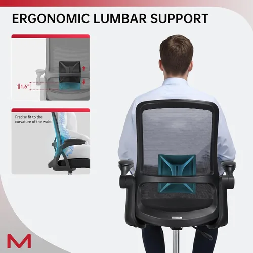 Miniatura 4 de Silla de dibujo, silla de oficina alta con soporte lumbar, silla de oficina alta con reposabrazos abatibles, silla de escritorio de pie con anillo
