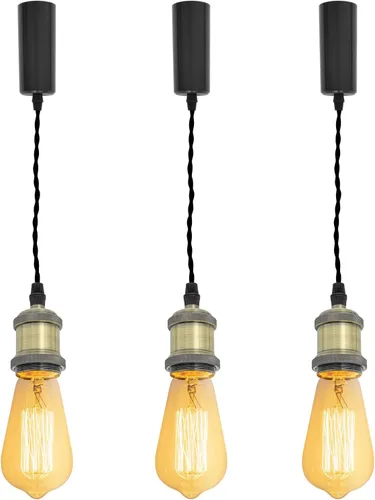 Miniatura 24 de Kiven 3 luces H System Track Mini colgante, soporte de lámpara con acabado negro perla, kit de luces de riel, colgante de rosa, tela trenzada