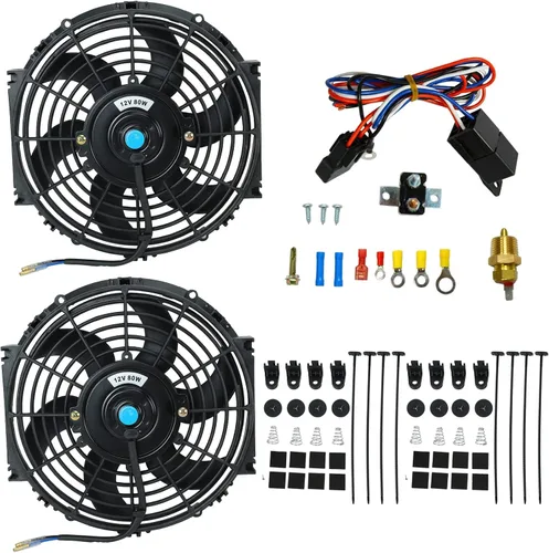 BLACKHORSE-RACING Ventilador eléctrico de refrigeración del radiador de 10 pulgadas con relé de termostato y kits de montaje (2 piezas)