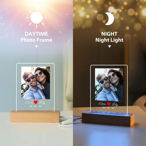 Miniatura 6 de Placa de fotos de acrílico LED personalizada, regalos de aniversario personalizados para parejas con nombres grabados, luz nocturna romántica