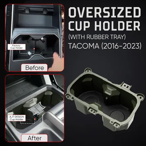 Miniatura 3 de AJT DESIGN Portavasos de gran tamaño con bandeja compatible con Toyota Tacoma 2016-2023 Se adapta a botellas de 3.65 pulgadas Organizador