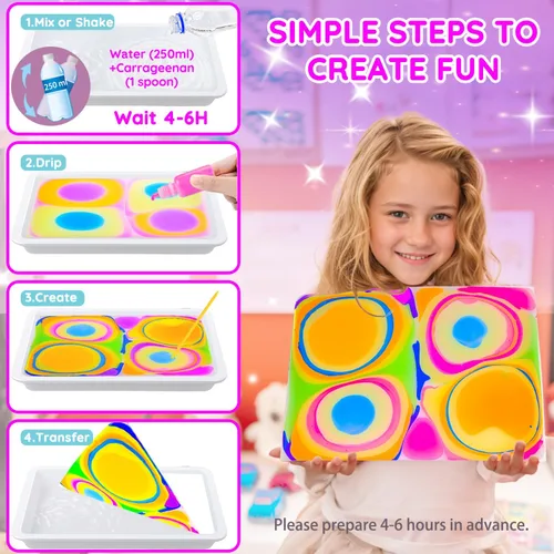 Miniatura 5 de MOMUSE Kit de arte de pintura de mármol para niños con bandejas dobles, toxicología pasada, kit de pintura de mármol de agua dorado metálico, kits