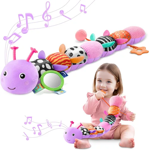 Miniatura 17 de AWOTOY Juguetes para bebés de 0 a 12 meses, juguetes de peluche musicales con actividad sensorial suave, con arrugas, sonajero y texturas, juguetes
