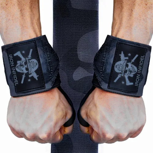 Iron Infidel - Muñequeras para levantamiento de pesas - 18" y 24" de soporte pesado para entrenamiento, accesorios de gimnasio para hombres - Uso