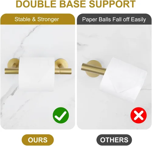 Miniatura 4 de Soporte de papel higiénico dorado cepillado para montaje en pared, soporte de rollo de papel higiénico grande de doble base, accesorios de acero