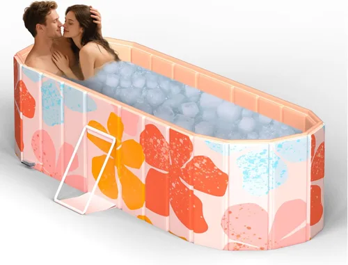 Bañera portátil aislada de 47 pulgadas para adultos, bañera de hielo extragrande para atletas con estructura térmica de 5 capas, bañera plegable sin