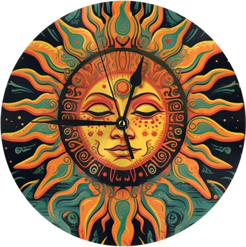 Miniatura 22 de Reloj de pared redondo de 10 pulgadas con batería de sol mexicano por flores, reloj silencioso sin tictac, estilo mexicano decorativo para sala