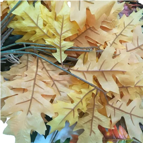Miniatura 2 de 6 tallos de hojas de roble artificiales, ramas de árbol de roble sintético, plantas verdes para decoración floral de pared verde (amarillo) 29.5 in