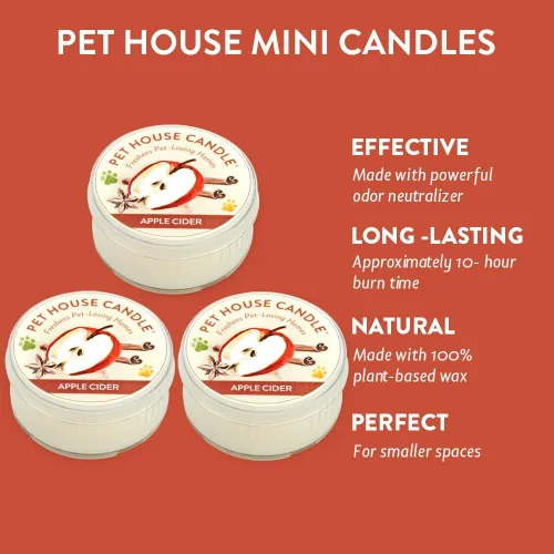 Miniatura 2 de One Fur All Pet House - Juego de 3 minivelas eliminadoras de olores de mascotas, tiempo de combustión de 10 a 12 horas, vela para mascotas,