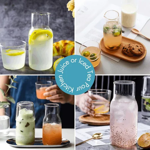 Miniatura 9 de YOUEON Juego de 2 jarras de agua y vasos de 17 onzas, jarra de agua para mesita de noche con tapa de taza, botella de jugo y enjuague bucal