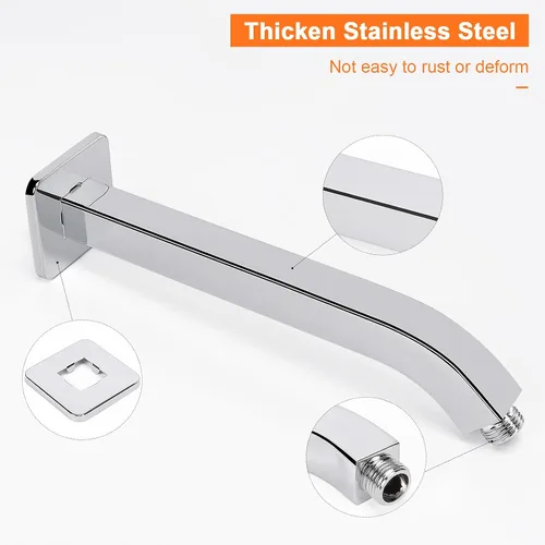 Miniatura 3 de Brazo de ducha con brida y cinta de teflón, tubo de ducha cuadrado montado en la pared, brazo de extensión de acero inoxidable 304 para cabezal