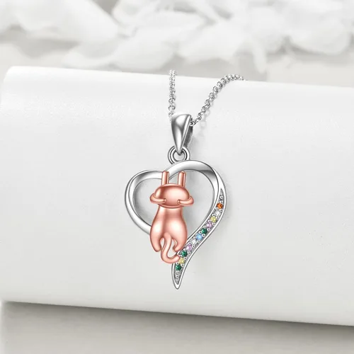 Miniatura 2 de YFN Collar de plata de ley 925 para amantes de los gatos, regalos de joyería para mujeres de 18 pulgadas