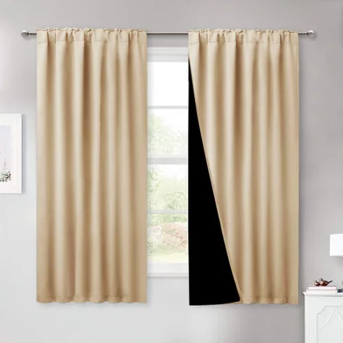 NICETOWN Paneles de cortinas totalmente opacas para dormitorio que reducen el frío, cubiertas de ventana súper gruesas aisladas, cortinas Biscotti