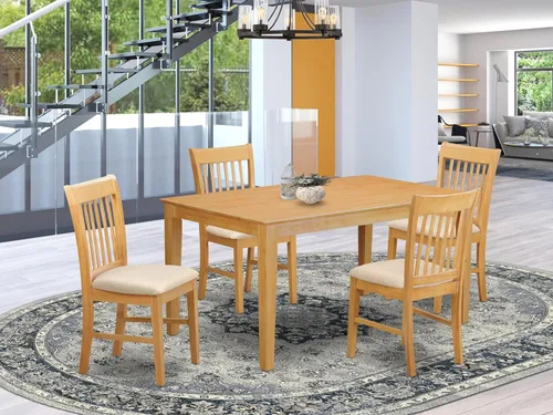 Miniatura 2 de East West Furniture CANO5-OAK-C - Juego de mesa de comedor moderno de 5 piezas, incluye una mesa rectangular de madera y 4 sillas tapizadas de tela