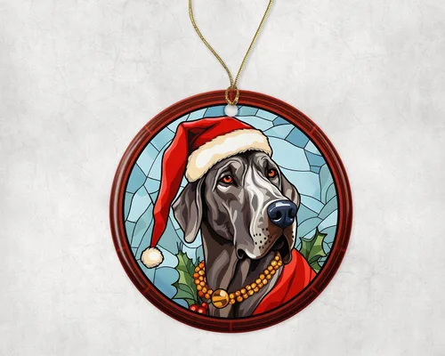 Miniatura 3 de Great Dane - Adorno de cerámica de vitral de Navidad, adorno colgante para árbol de Navidad, adorno de vitral de perro, adorno religioso