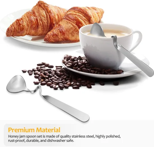 Miniatura 5 de OSALADI 2 cucharas de miel de acero inoxidable con mango curvado de 5.82 pulgadas, cucharaditas multifuncionales para miel, café, leche, mezcla
