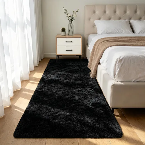 Miniatura 54 de Alfombra peluda para dormitorio, sala de estar, 2 x 6 pies, antideslizante, esponjosa, suave, alfombra lanuda beige y blanca para sala de estar