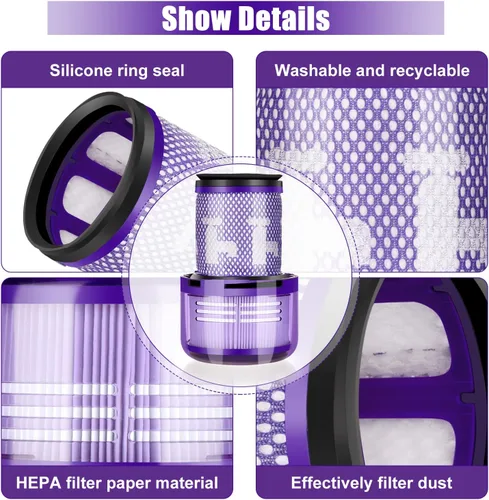 Miniatura 3 de Paquete de 2 filtros de repuesto para Dyson V12 Detect Slim Animal Slim+ Cordless V12 Slim Absolute SV34, SV35, piezas de repuesto para aspiradoras