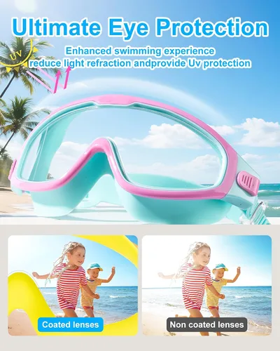 Miniatura 4 de Gafas de natación para niños de 6 a 12 años, visión amplia, antivaho, protección UV, sin fugas, gafas de natación para niños y niñas Rosado/Verde