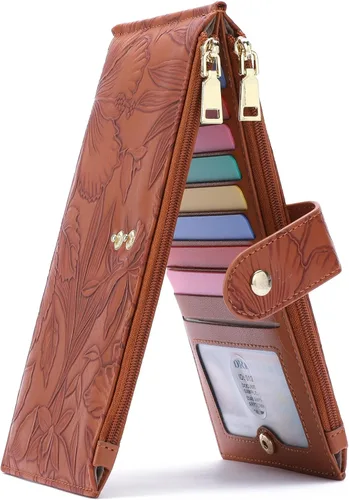 Miniatura 12 de GAEKEAO Cartera pequeña porta tarjetas de crédito para mujeres RFID de cuero delgada tipo pulsera con llavero y bolsillo con cremallera, Negro