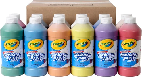 Crayola Pintura Lavable (12 unidades), Juego de Pintura a Granel para Proyectos de Arte para Niños, 16 Oz, Suministros de Manualidades No Tóxicos,