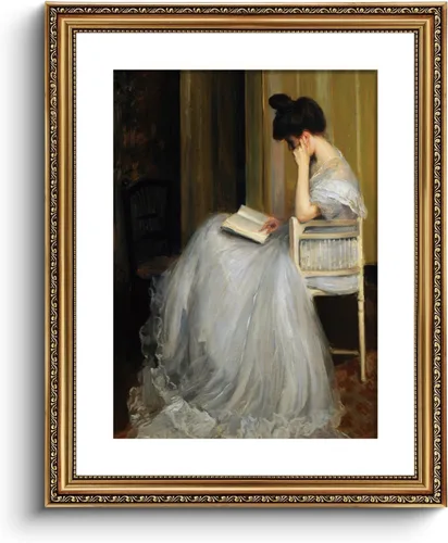 Miniatura 75 de VIYYIEA Arte de Pared con Marco Dorado Impresión en Lienzo Decoración del Hogar para Sala de Estar Mujeres Leyendo Cuadros para Dormitorio Baño