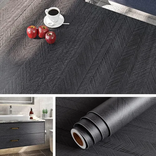 Miniatura 12 de Livelynine Papel adhesivo de grano de madera de carbón para encimeras de escritorio, impermeable, autoadhesivo, papel tapiz de mesa de cocina