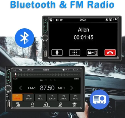 Miniatura 5 de Estéreo de coche de doble DIN con cámara de tablero, compatible con Apple Carplay, Android Auto, receptor de radio de coche con pantalla táctil de 7