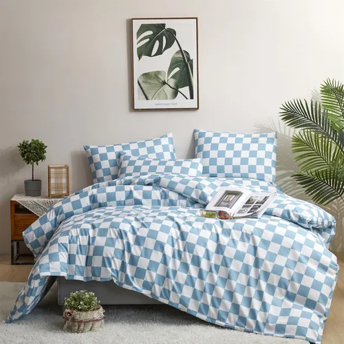Miniatura 6 de KAREVER Juego de edredón azul y blanco a cuadros, juego de ropa de cama para niñas, juego de edredón a cuadros azul y blanco, manta para niños
