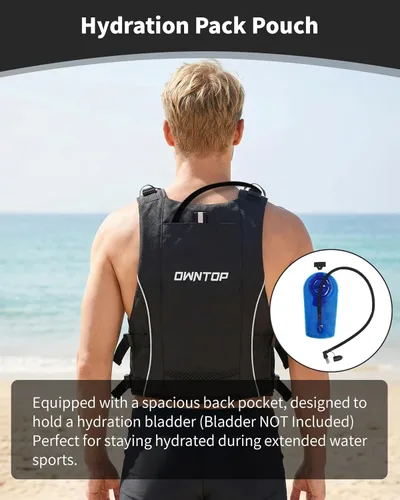 Miniatura 3 de Owntop Chaqueta de natación para adultos y jóvenes, paquete de hidratación, bolsillos de malla duales, silbato adjunto, ultrafina para un movimiento