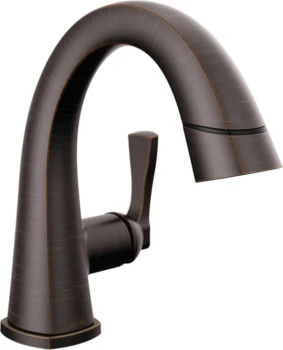 Miniatura 9 de Grifo Delta Stryke abatible para baño, grifo extraíble para baño, grifo de baño dorado de un solo orificio con rociador abatible, grifo de lavabo