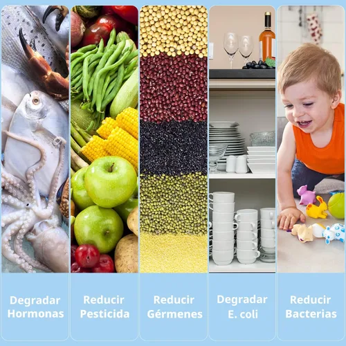 Miniatura 5 de Lavadora de frutas y verduras, dispositivo limpiador de frutas, purificador de frutas con tecnología de purificación de iones OH para limpiar Azul