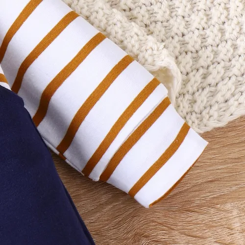 Miniatura 6 de Conjunto de ropa de bebé para recién nacido, para otoño e invierno, a rayas, mameluco de dibujos animados, conjunto de pantalones con tirantes