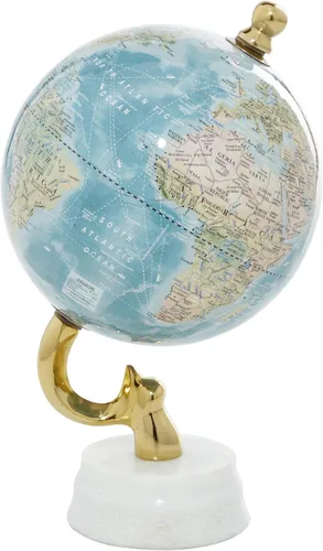 Miniatura 7 de Deco 79 Globo de aluminio con base de mármol, 5 "x 5" x 10 ", azul