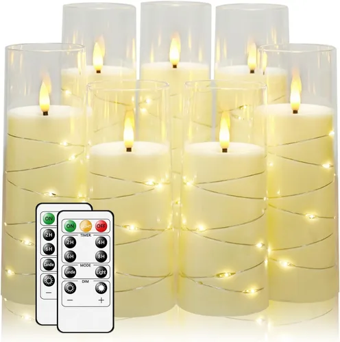Velas sin llama, con cadena de estrellas incorporada, velas operadas por baterías, velas LED parpadeantes, velas de pilar con control remoto y