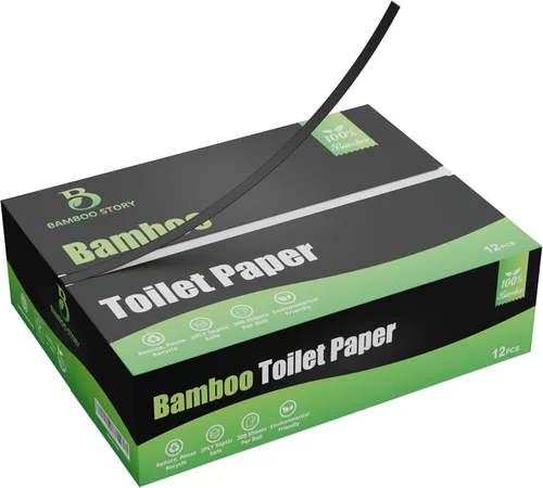 Miniatura 2 de Bamboo Story, Papel higiénico de bambú sin blanquear, 12 rollos, 3 capas y 300 hojas de papel higiénico de bambú, certificado FSC, biodegradable