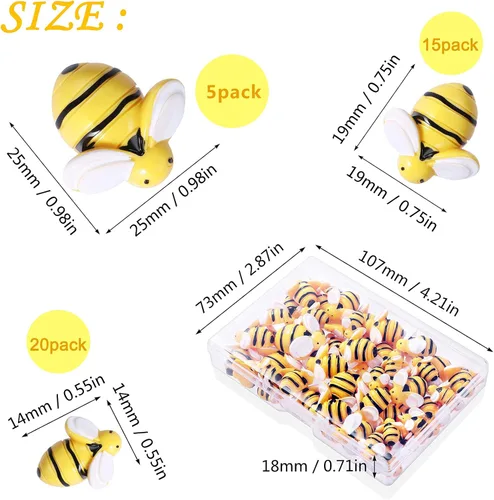 Miniatura 2 de MIKIMIQI 40 piezas diminutas de resina para decoración de abejorros, decoración de abejorros con caja de almacenamiento para manualidades, corona