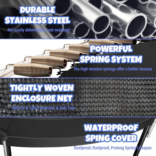 Miniatura 5 de Kiivakii - Trampolines de 8 pies, 10 pies, 12 pies, 14 pies, 16 pies, para exteriores, para niños y adultos, trampolines recreativos con red