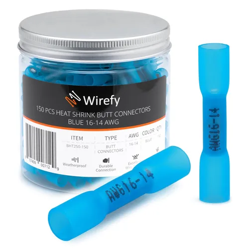 Wirefy 150 terminales de crimpado termorretráctiles de extremo a extremo, terminales eléctricos aislados para cables sin costuras, 1,5-2,5 mm²